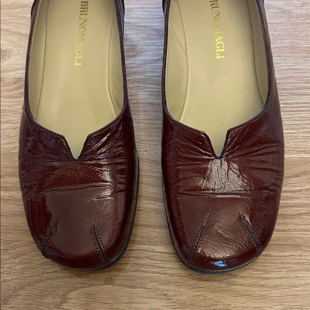 Patent Leather Bruno Magli Burgundy Brown Wedge Loafers Size 7 1/2